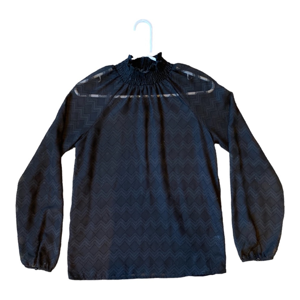 Massimo women’s sheer herringbone blouse with ruffle collar size XS
